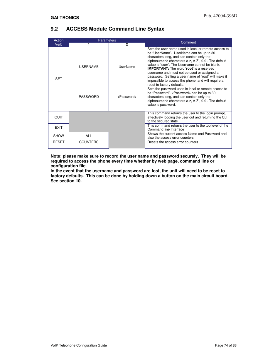 2 access module command line syntax, 3xe d | GAI-Tronics VoIP Telephone Software Configuration Guide User Manual | Page 74 / 88