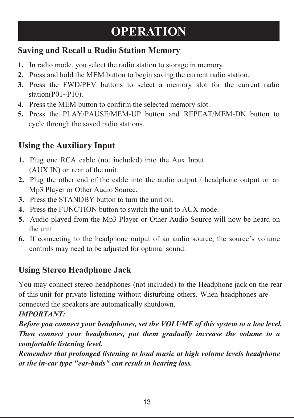 Operation | Curtis iP3019UK User Manual | Page 13 / 16