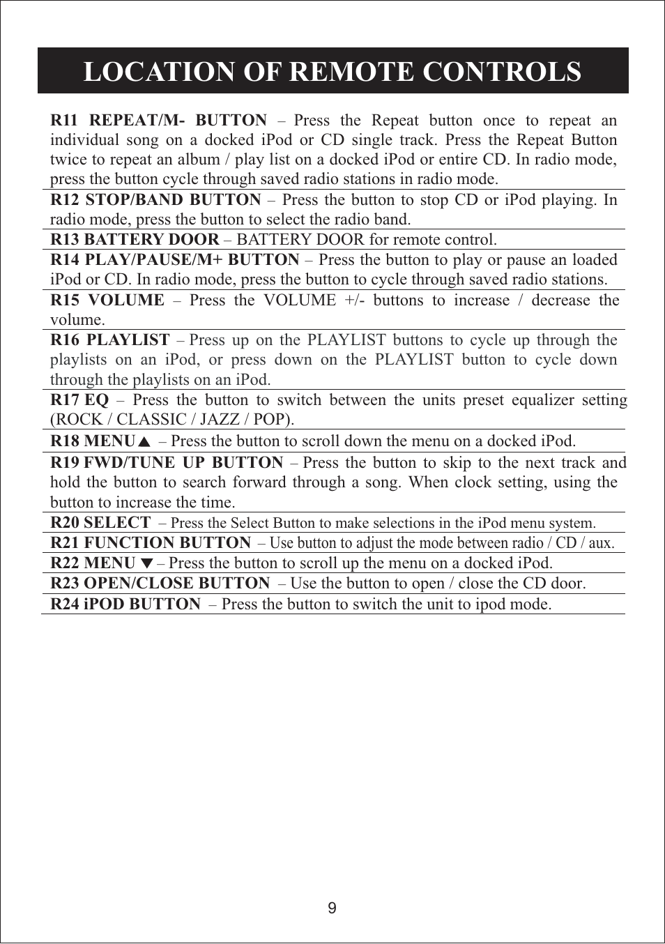 Location of remote controls | Curtis iP3019UK User Manual | Page 9 / 16