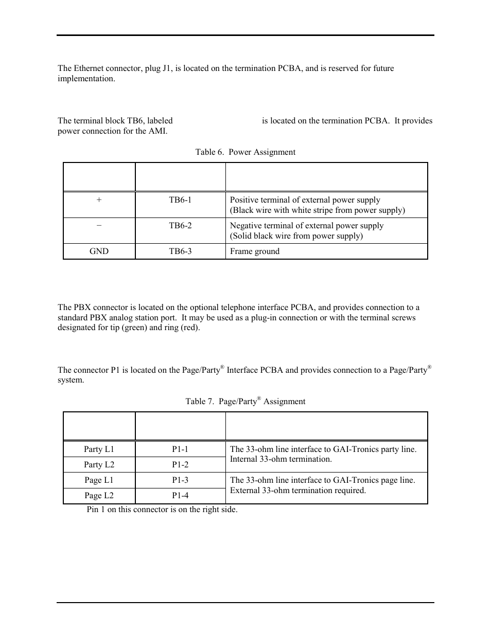 Ethernet, Power, Optional pbx connection | GAI-Tronics 10959-201 and 10959-203 Wall-mount Audio Messenger Interface User Manual | Page 11 / 23