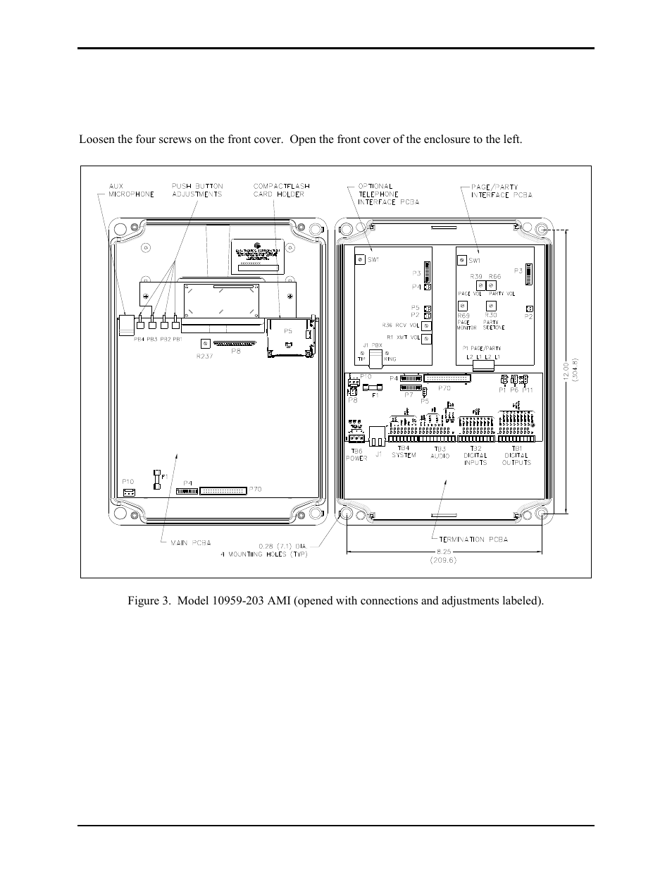 Settings and adjustments, Opening the unit | GAI-Tronics 10959-201 and 10959-203 Wall-mount Audio Messenger Interface User Manual | Page 12 / 23