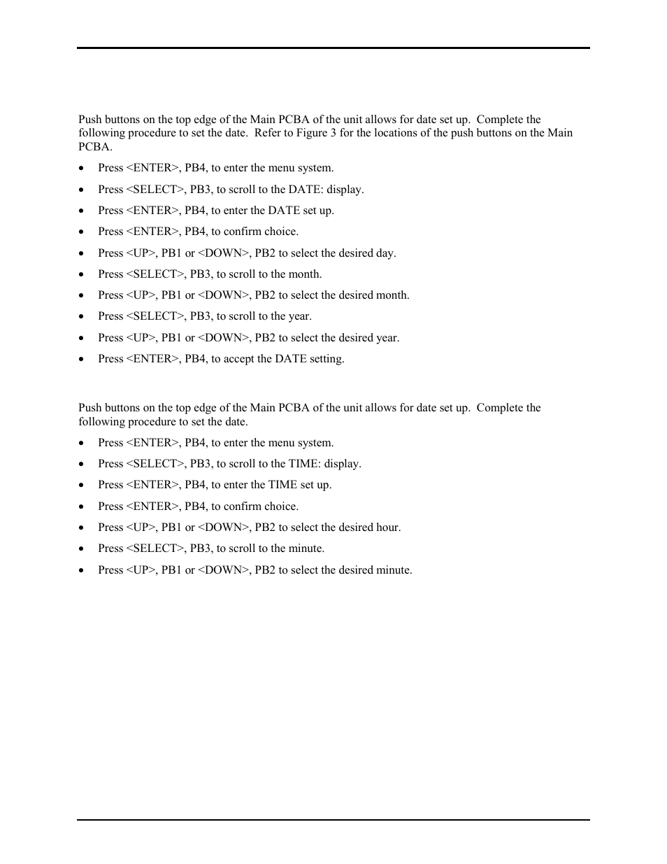 Date and time set up, Date set up, Time set up | GAI-Tronics 10959-201 and 10959-203 Wall-mount Audio Messenger Interface User Manual | Page 15 / 23