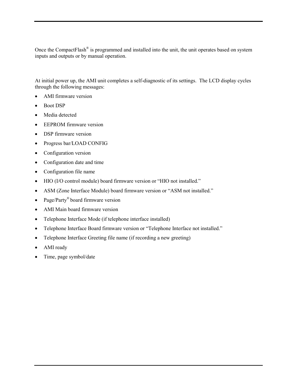 Operation, Lcd display at initial power up | GAI-Tronics 10959-201 and 10959-203 Wall-mount Audio Messenger Interface User Manual | Page 16 / 23