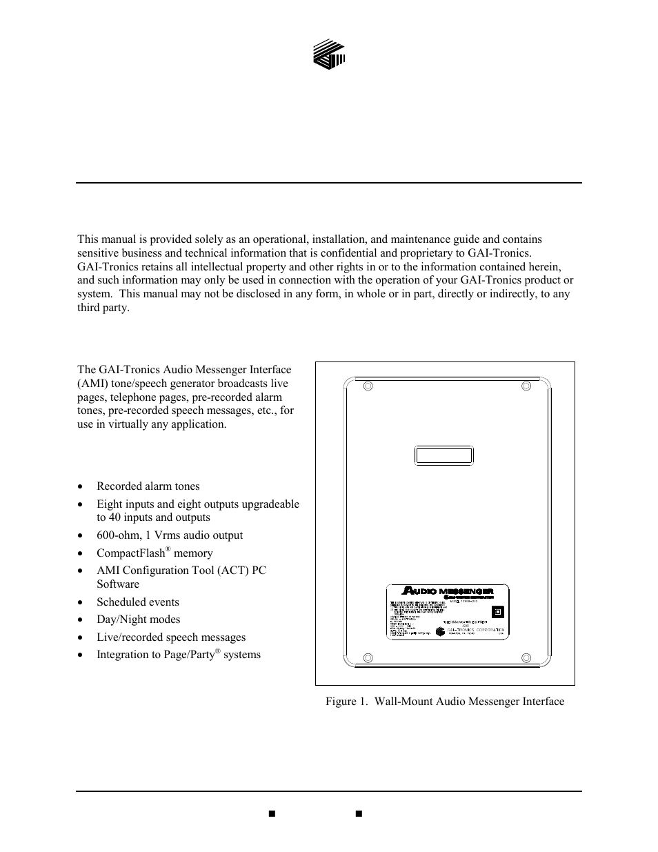 Confidentiality notice, Product overview, Features | GAI-Tronics 10959-201 and 10959-203 Wall-mount Audio Messenger Interface User Manual | Page 3 / 23