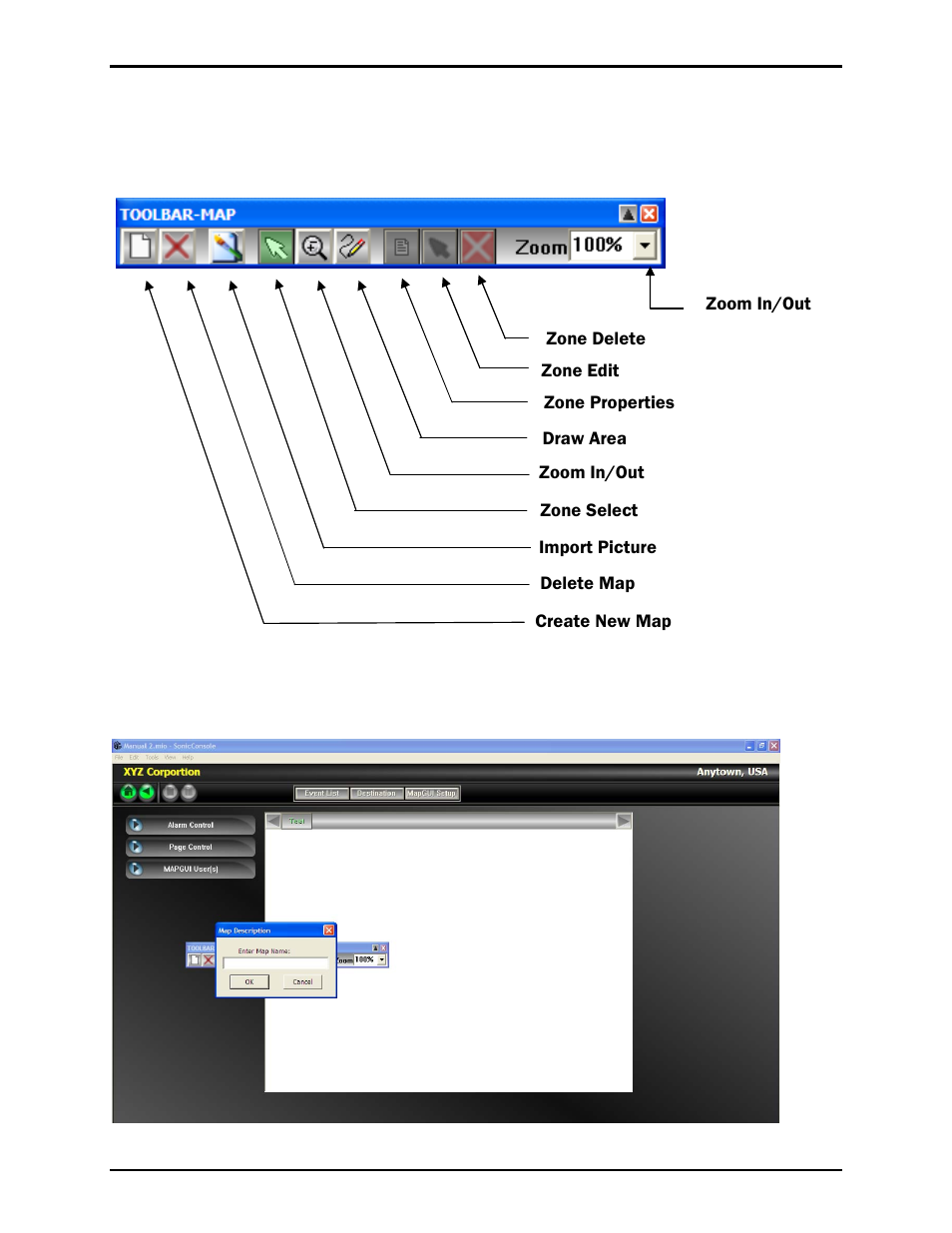 Map toolbar, Creating a map | GAI-Tronics Sonic Alarm Sonic Alarm System Software Programming and User Manual User Manual | Page 29 / 101