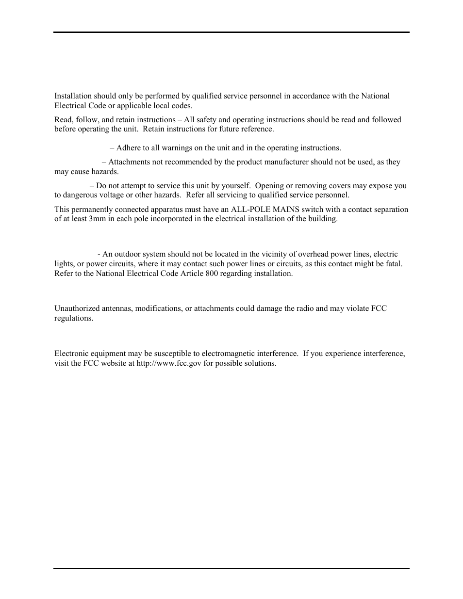 Installation, Safety and general information, Outdoor installation product | Antenna care, Electromagnetic interference/compatibility | GAI-Tronics 10458-101 600-Ohm / RF Electronics Paging Module User Manual | Page 22 / 31