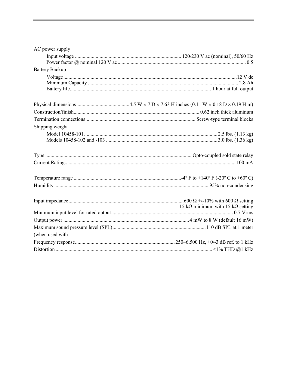 Specifications | GAI-Tronics 10458-101 600-Ohm / RF Electronics Paging Module User Manual | Page 27 / 31