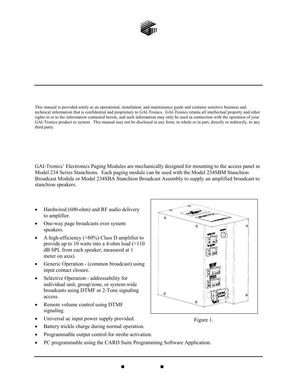 Confidentiality notice, General information, Product overview | Features | GAI-Tronics 10458-101 600-Ohm / RF Electronics Paging Module User Manual | Page 3 / 31