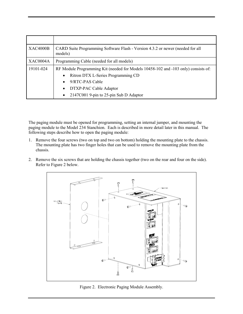 Programming accessories, Opening the paging module | GAI-Tronics 10458-101 600-Ohm / RF Electronics Paging Module User Manual | Page 7 / 31