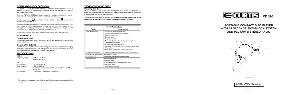 Curtis CD 290 User Manual | 4 pages