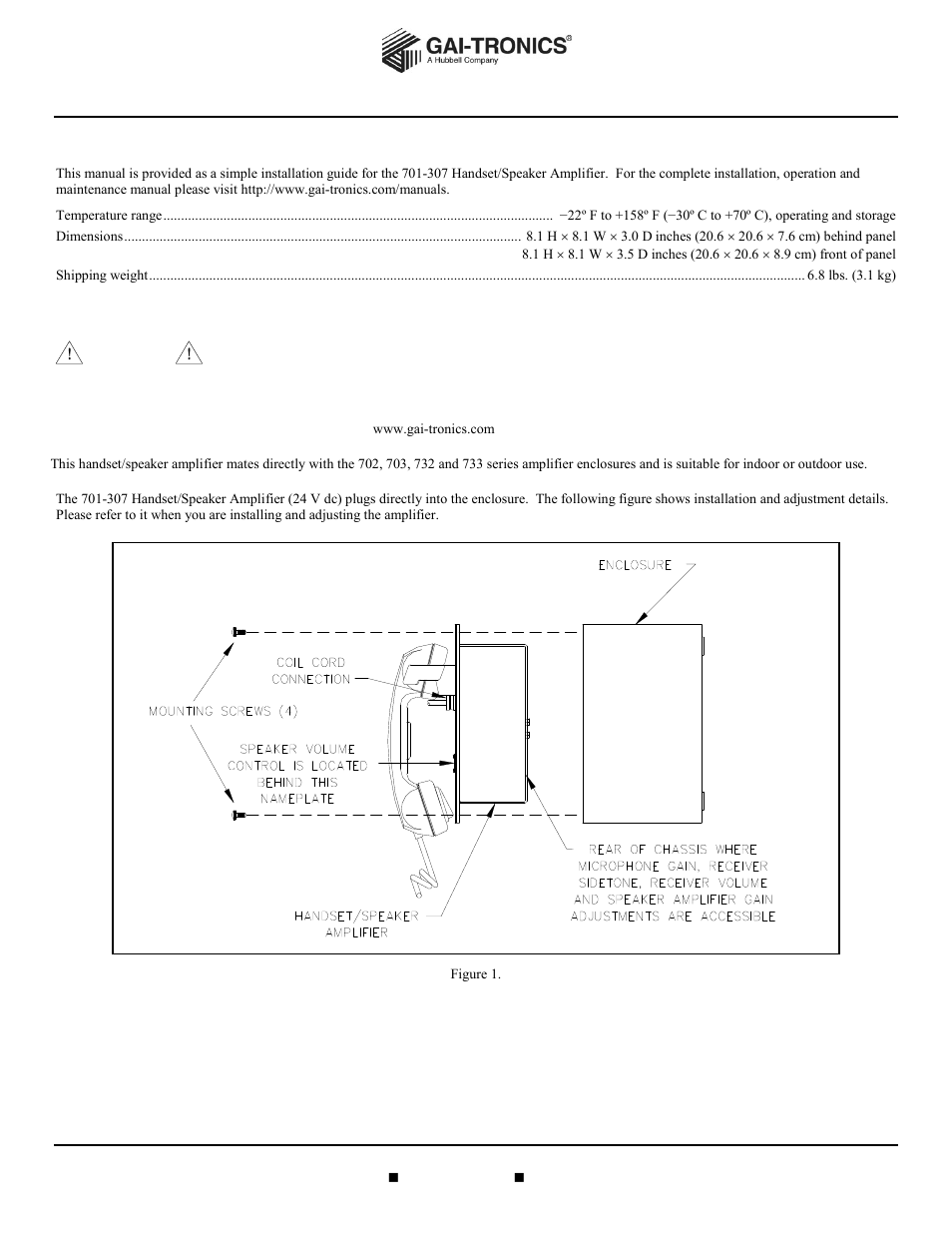 GAI-Tronics 701-307 Page/Party Handset / Speaker Amplifier (24 V DC) User Manual | 2 pages