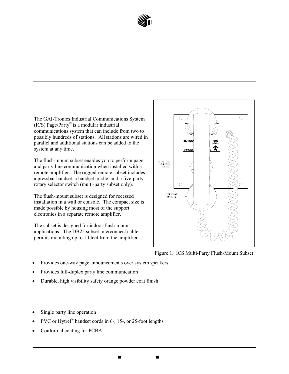 GAI-Tronics ICS  Page/Party Flush-mount Subset User Manual | 6 pages