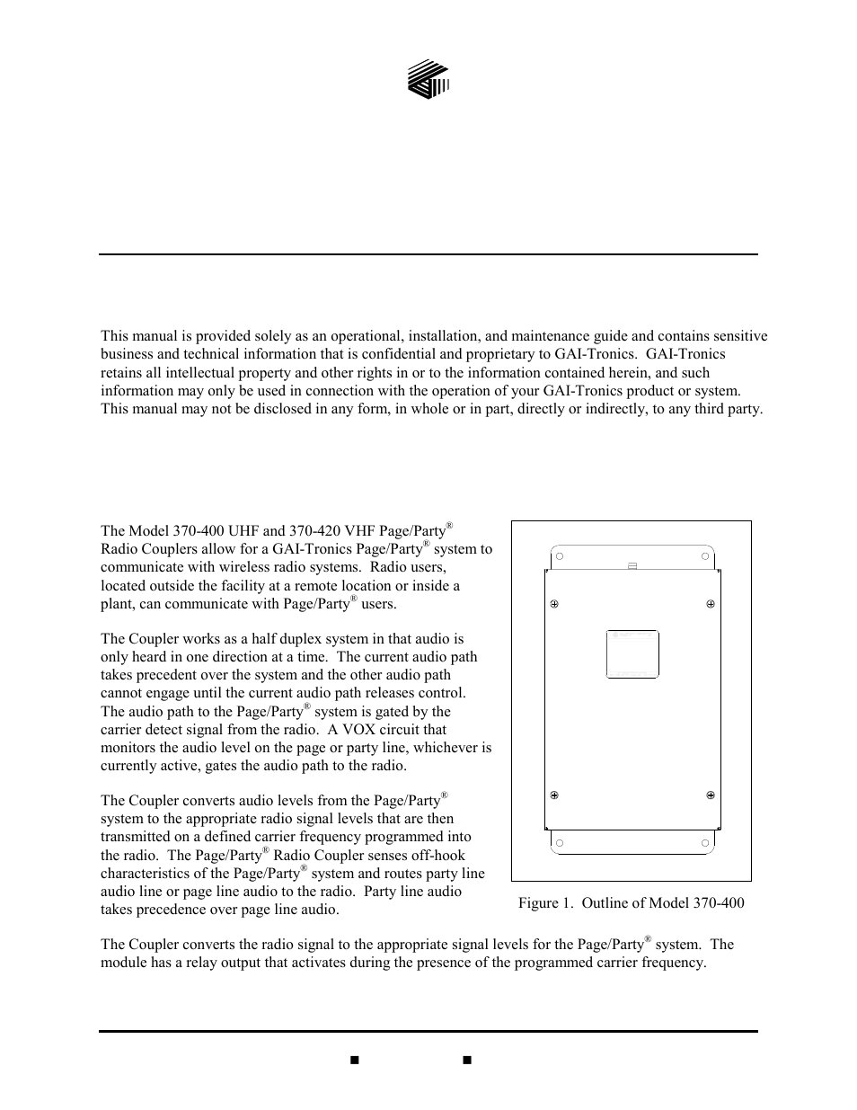 GAI-Tronics 370-400 UHF and VHF Page/Party Radio Couplers User Manual | 14 pages