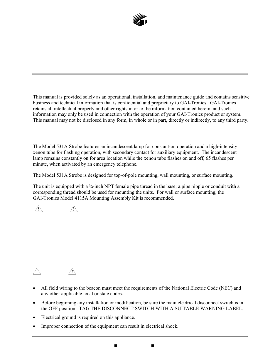 GAI-Tronics 531A Strobe with Constant-on Feature User Manual | 4 pages