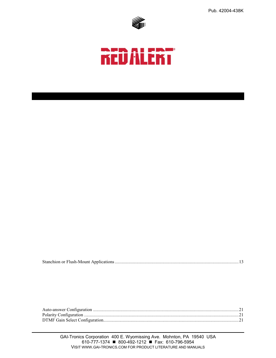 GAI-Tronics 300 Series RED ALERT Emergency Telephone Manual User Manual | 48 pages