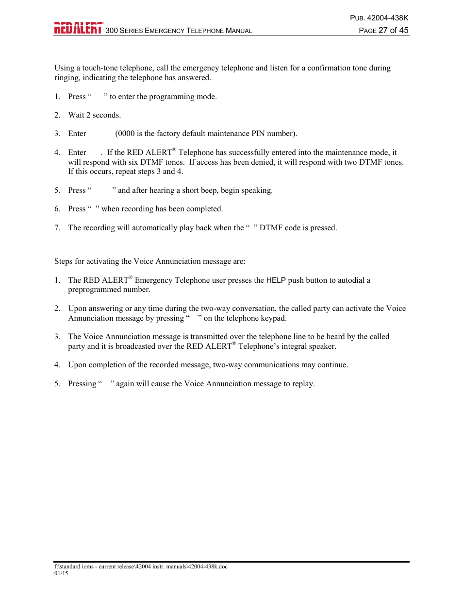 Smart mode, Voice annunciation activation | GAI-Tronics 300 Series RED ALERT Emergency Telephone Manual User Manual | Page 29 / 48