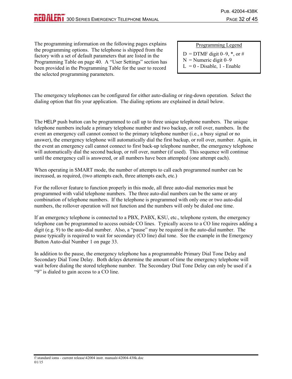 Programming sequences, Dialing options, Auto-dialing | GAI-Tronics 300 Series RED ALERT Emergency Telephone Manual User Manual | Page 34 / 48
