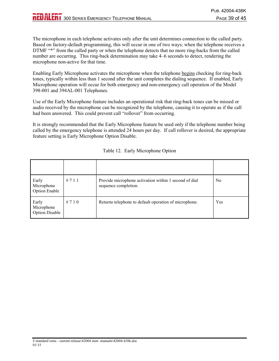 Early microphone option | GAI-Tronics 300 Series RED ALERT Emergency Telephone Manual User Manual | Page 41 / 48