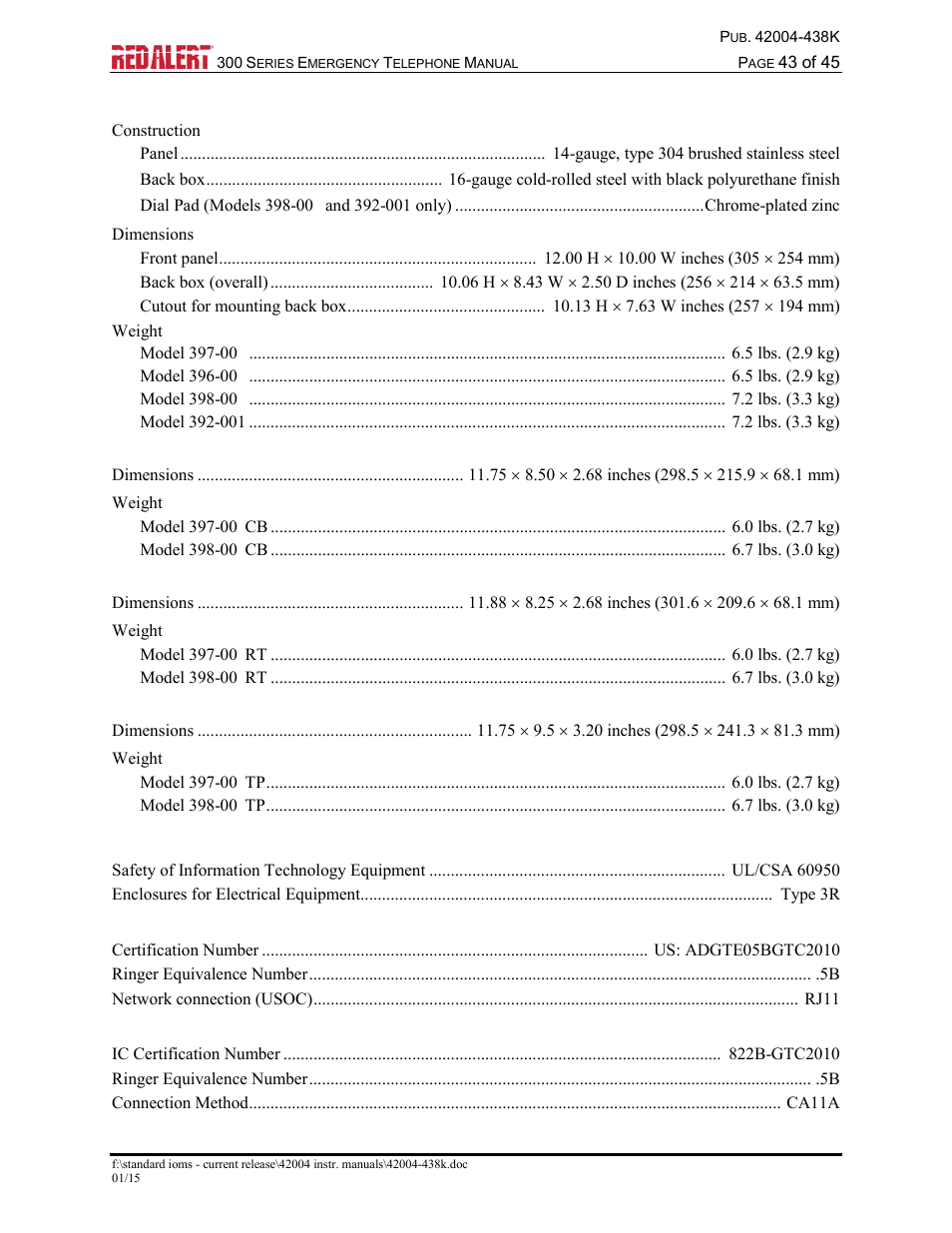 GAI-Tronics 300 Series RED ALERT Emergency Telephone Manual User Manual | Page 45 / 48