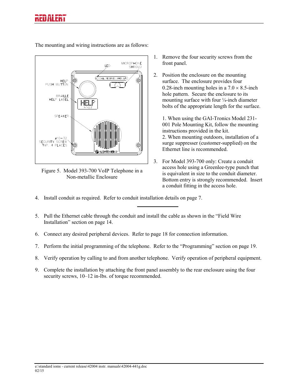 700, 393al-700, & 394al-702 | GAI-Tronics 393-700 RED ALERT 300 Series Hands-free VoIP Telephone Manual User Manual | Page 10 / 27