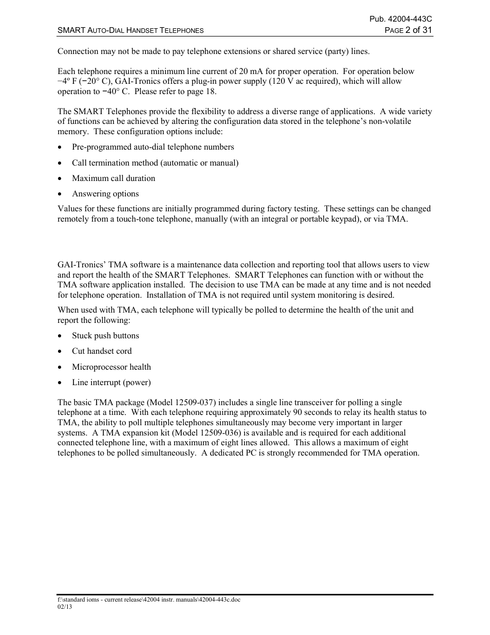Telephone management application (tma) | GAI-Tronics 227-005 SMART Auto-Dial Handset Telephones User Manual | Page 4 / 34