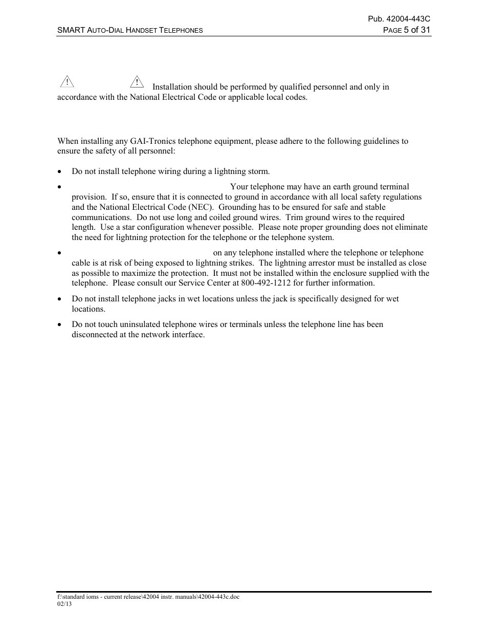 Installation, Safety guidelines | GAI-Tronics 227-005 SMART Auto-Dial Handset Telephones User Manual | Page 7 / 34