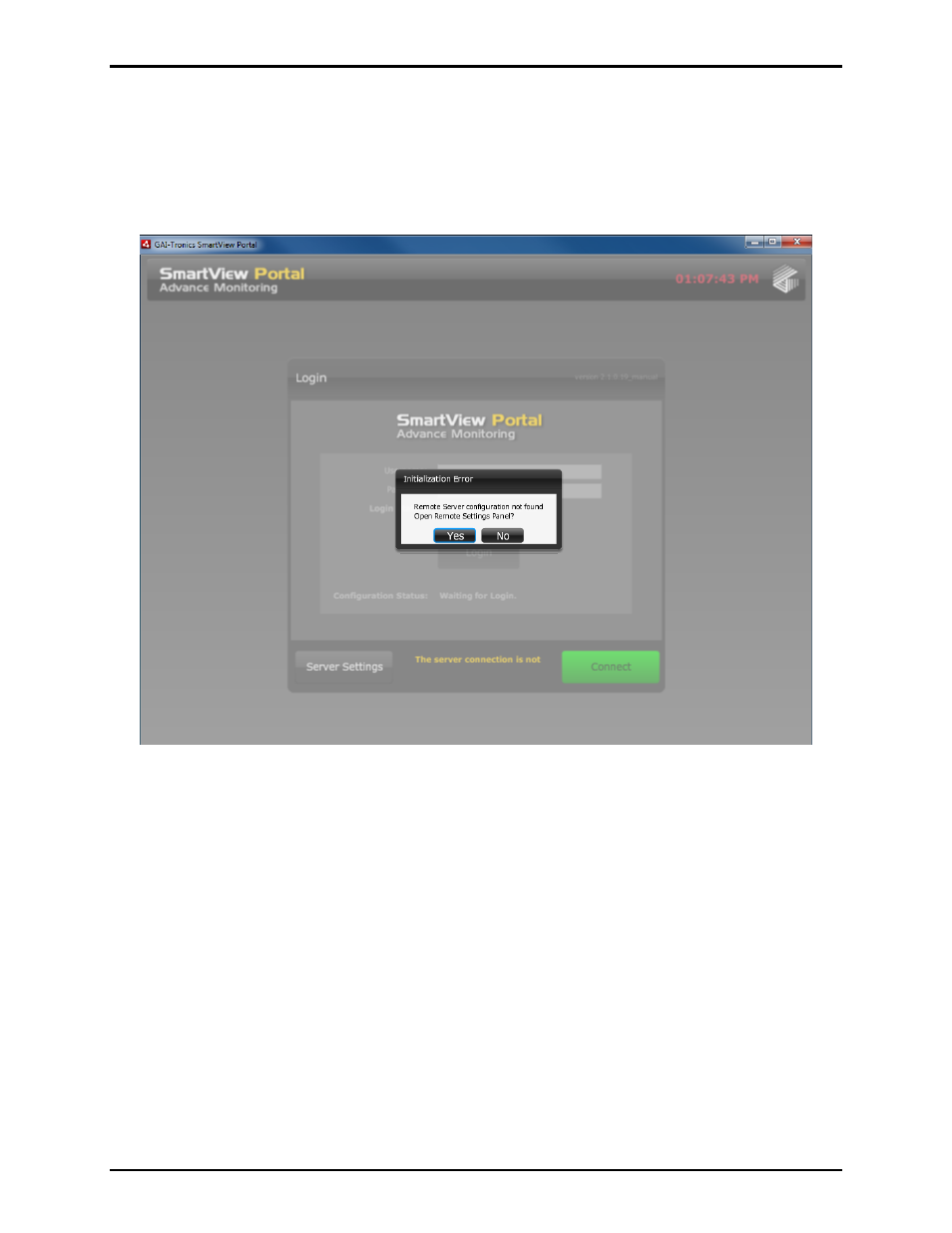 Setting up the server connection | GAI-Tronics ADVANCE System SmartView User Manual Ver 1.3 User Manual | Page 21 / 43