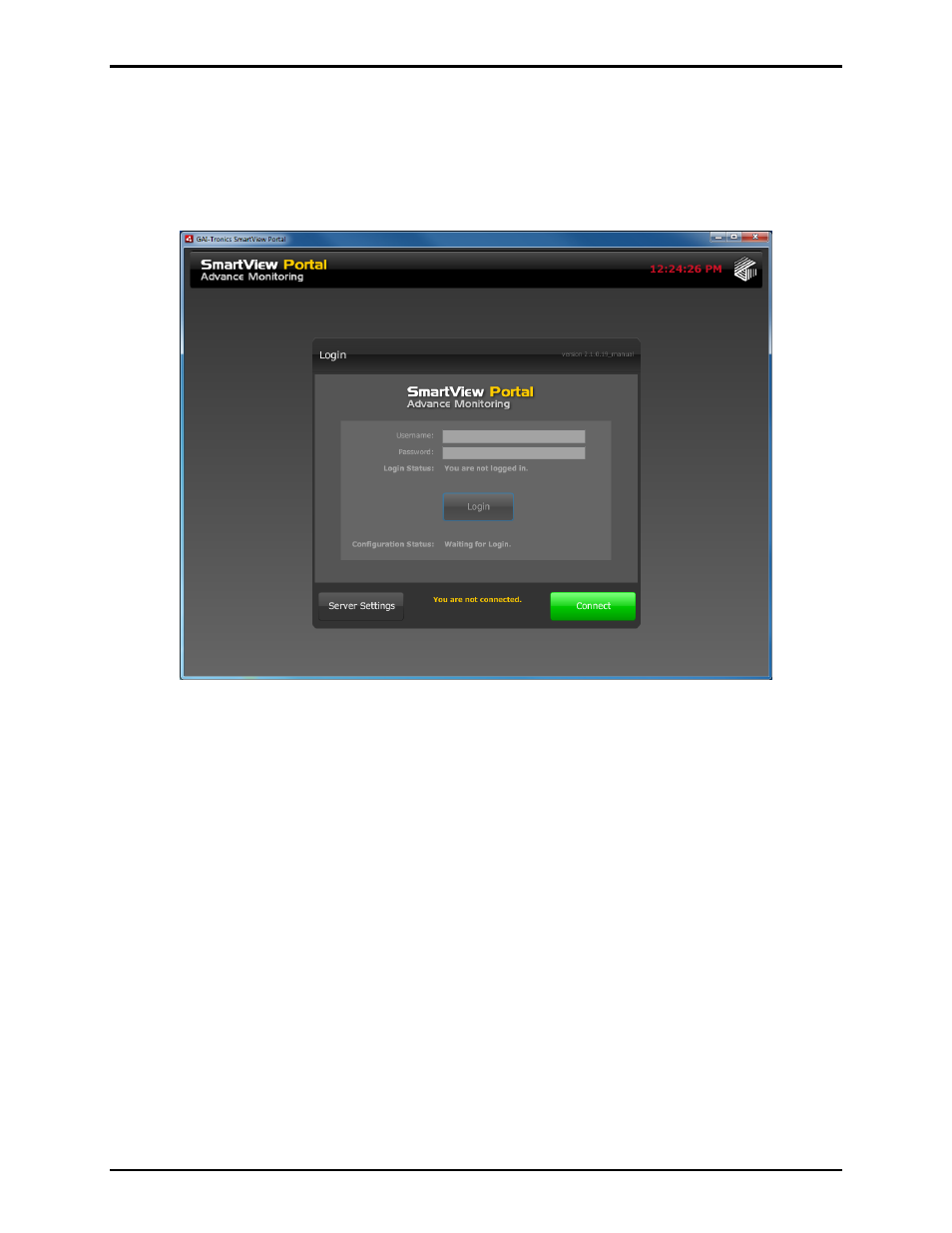 Monitoring an advance system, Connecting to the server, Logging in to the server | GAI-Tronics ADVANCE System SmartView User Manual Ver 1.3 User Manual | Page 23 / 43