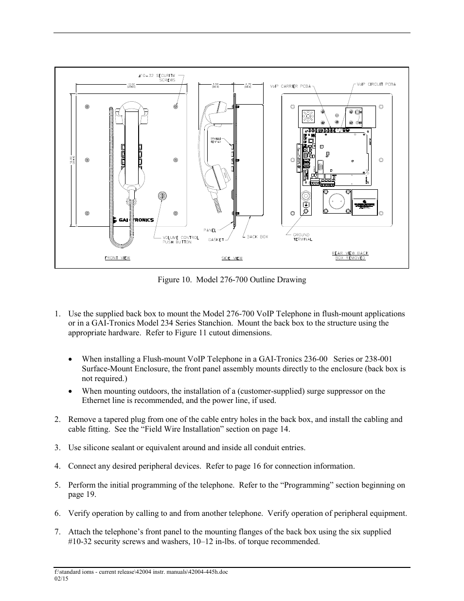 Model 276-700, Stanchion or flush-mount applications | GAI-Tronics 226-700 Hanset VoIP Telephones with Keypad User Manual | Page 14 / 27