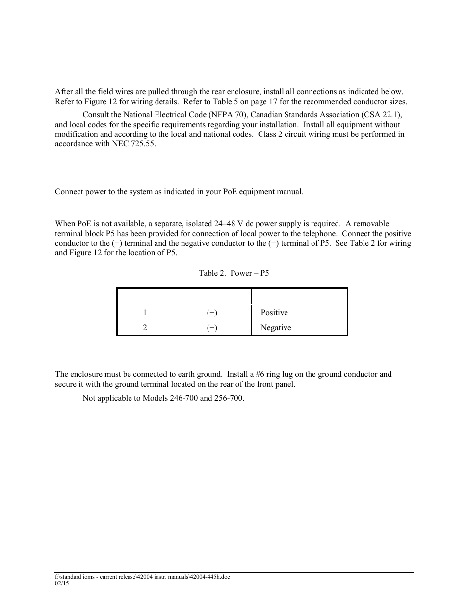 Setup, Field wiring installation, Power | Power-over-ethernet, Local power, Ground (for model 226-700 & 276-700 only) | GAI-Tronics 226-700 Hanset VoIP Telephones with Keypad User Manual | Page 16 / 27
