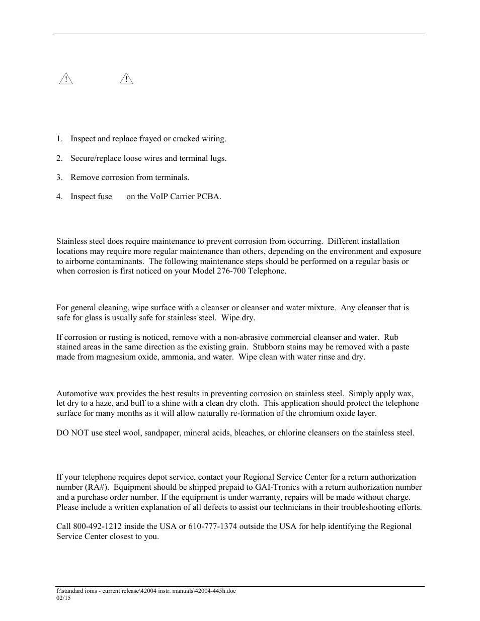 Maintenance, General information, Preventive maintenance for model 276-700 | Cleaning, Prevention, Service | GAI-Tronics 226-700 Hanset VoIP Telephones with Keypad User Manual | Page 22 / 27