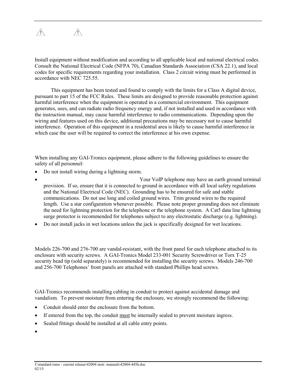 Safety guidelines, Security hardware | GAI-Tronics 226-700 Hanset VoIP Telephones with Keypad User Manual | Page 6 / 27