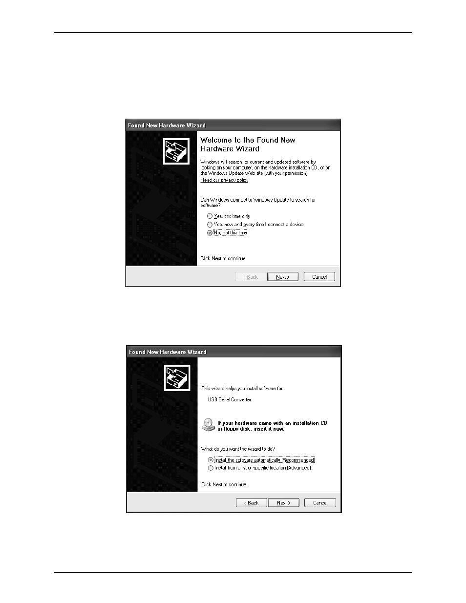 Found new hardware wizard (windows® xp only), Found new hardware wizard (windows, Xp only) | GAI-Tronics 12509-037 Telephone Management Application (TMA) Installation Bulletin (Ver. 7.3.3 and newer) User Manual | Page 12 / 20