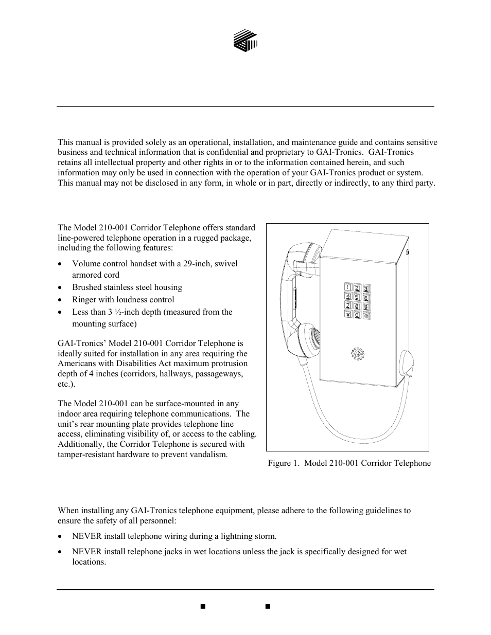 GAI-Tronics 210-001 Corridor Telephone User Manual | 10 pages