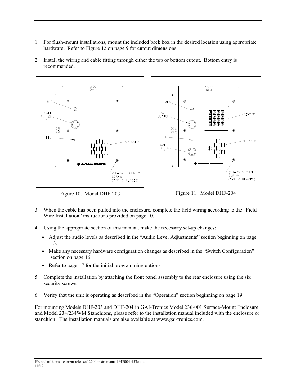 Models dhf-203 and dhf-204 | GAI-Tronics DHS-201 Digital Intercom Stations User Manual | Page 10 / 28