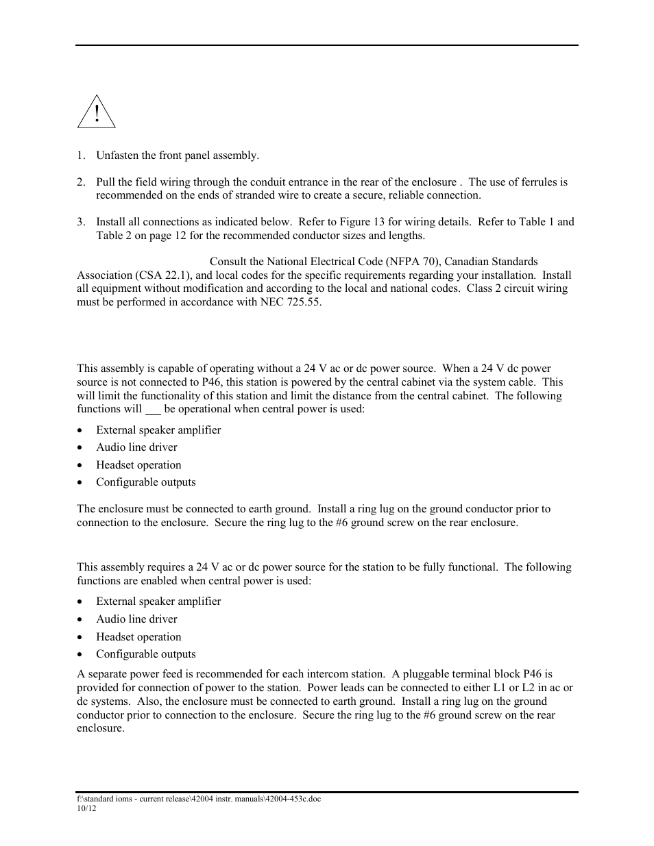 Field wire installation, Power, Central power | Local power | GAI-Tronics DHS-201 Digital Intercom Stations User Manual | Page 12 / 28