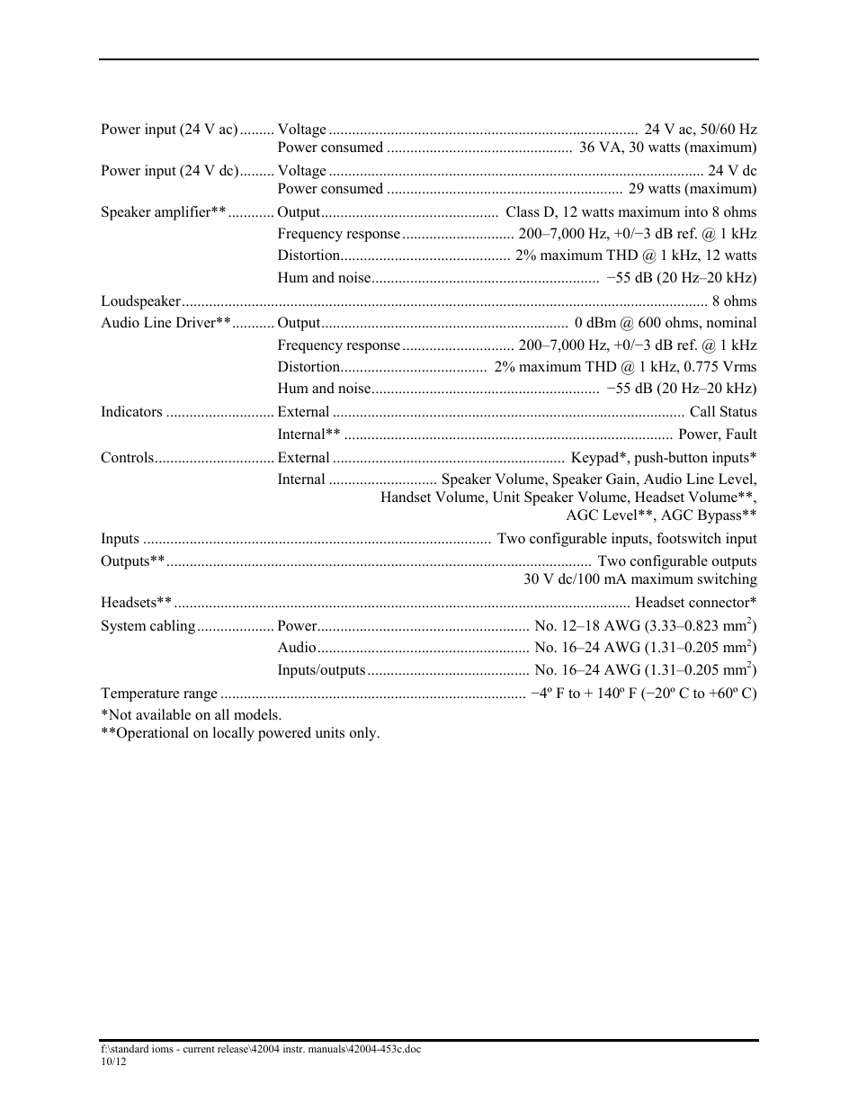 Specifications | GAI-Tronics DHS-201 Digital Intercom Stations User Manual | Page 26 / 28