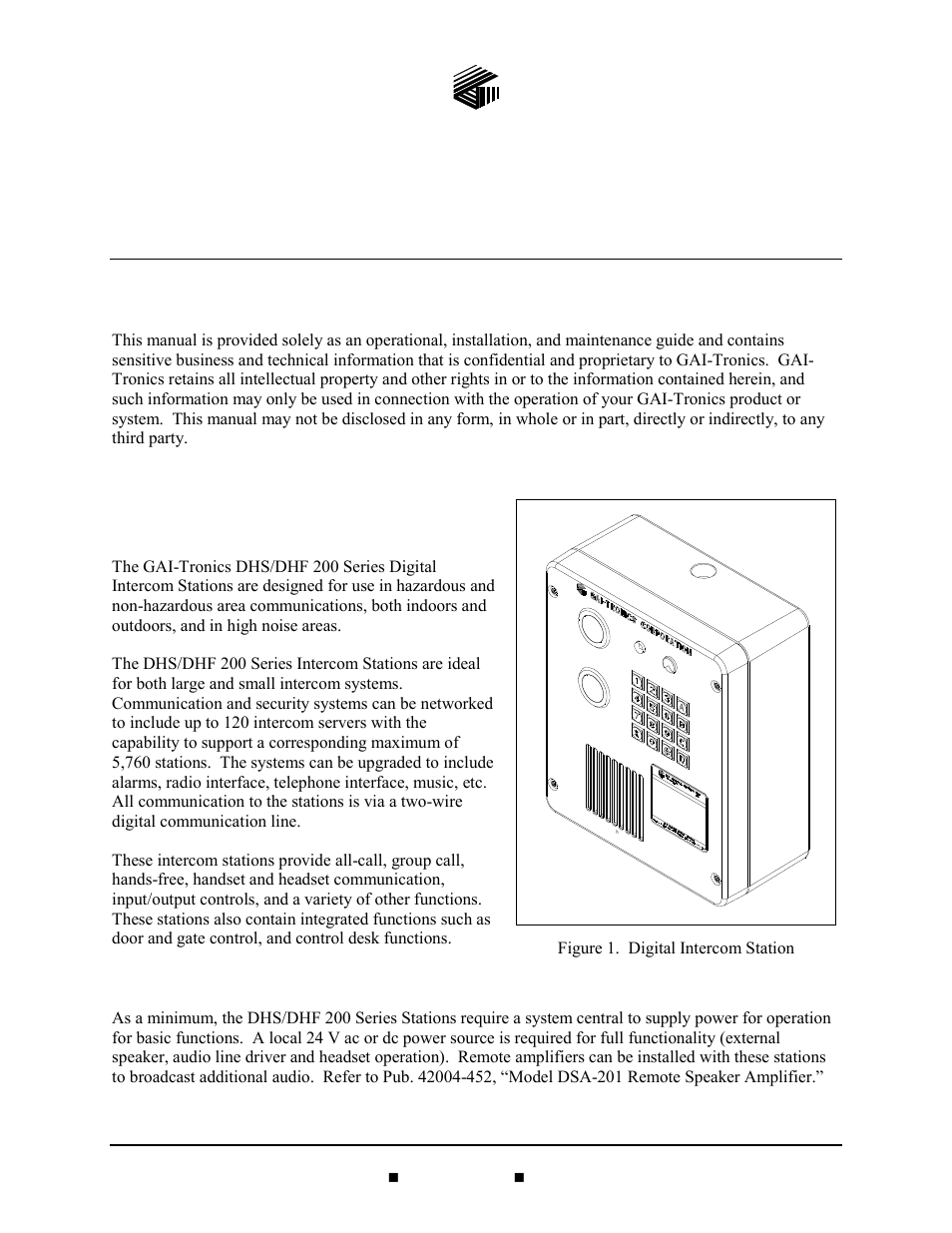 Confidentiality notice, General information, Product overview | Model dhs/dhf 200 series digital intercom stations | GAI-Tronics DHS-201 Digital Intercom Stations User Manual | Page 3 / 28