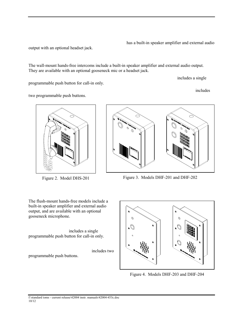Available models, Wall-mount handset intercoms (indoor/outdoor), Wall-mount hands-free intercoms (indoor/outdoor) | Flush-mount hands-free intercoms | GAI-Tronics DHS-201 Digital Intercom Stations User Manual | Page 5 / 28