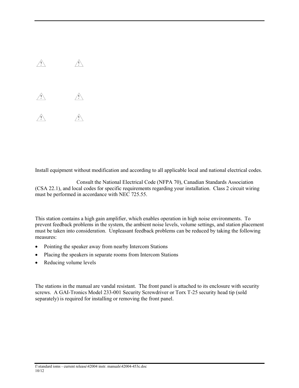 Installation, General information, General installation guidelines | Security hardware | GAI-Tronics DHS-201 Digital Intercom Stations User Manual | Page 7 / 28