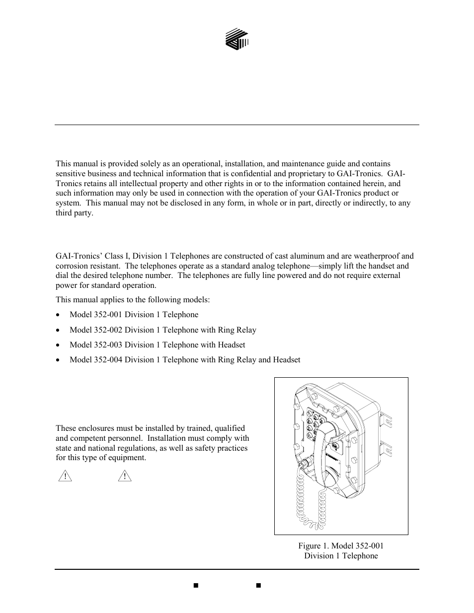 GAI-Tronics 352-001 UL Class I Division 1 Telephones User Manual | 14 pages