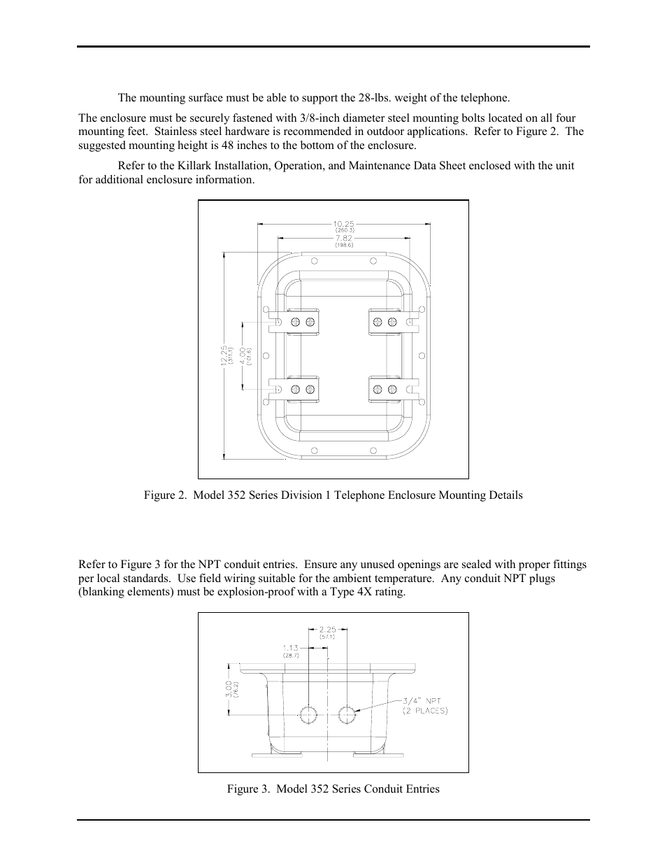 Mounting, Cable entries | GAI-Tronics 352-001 UL Class I Division 1 Telephones User Manual | Page 3 / 14