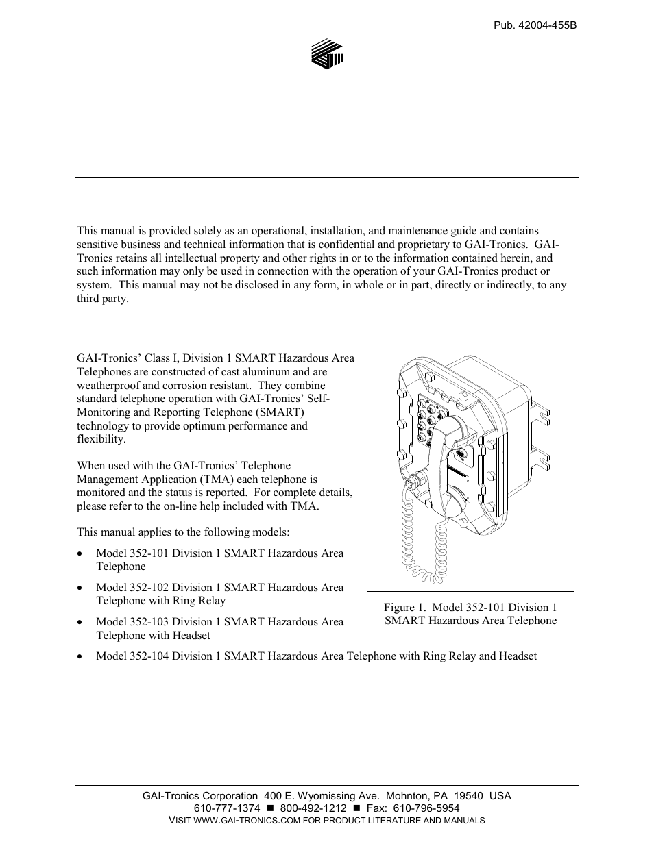 GAI-Tronics 352-101 Division 1 SMART Telephones User Manual | 18 pages