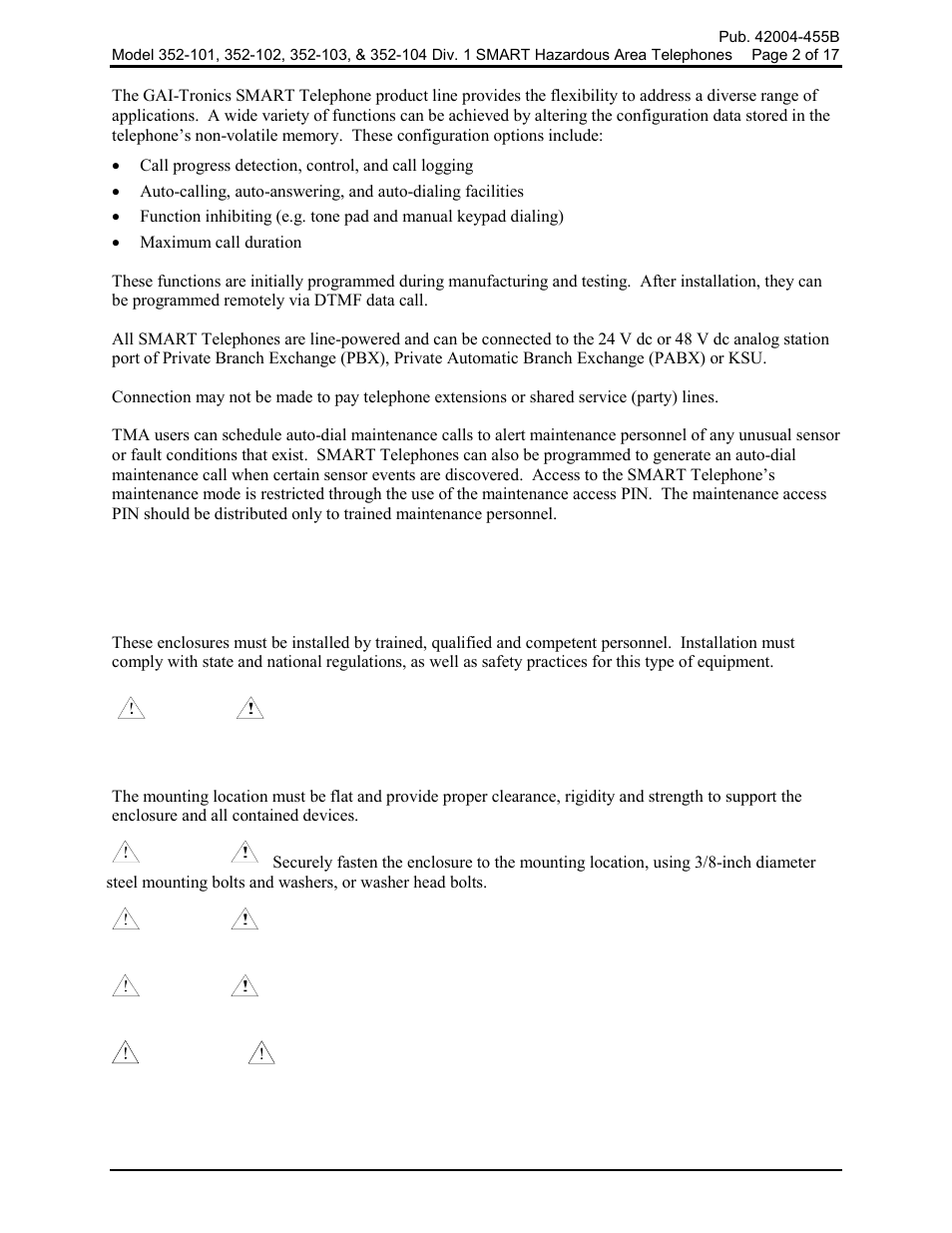 Installation, Installation guidelines | GAI-Tronics 352-101 Division 1 SMART Telephones User Manual | Page 2 / 18