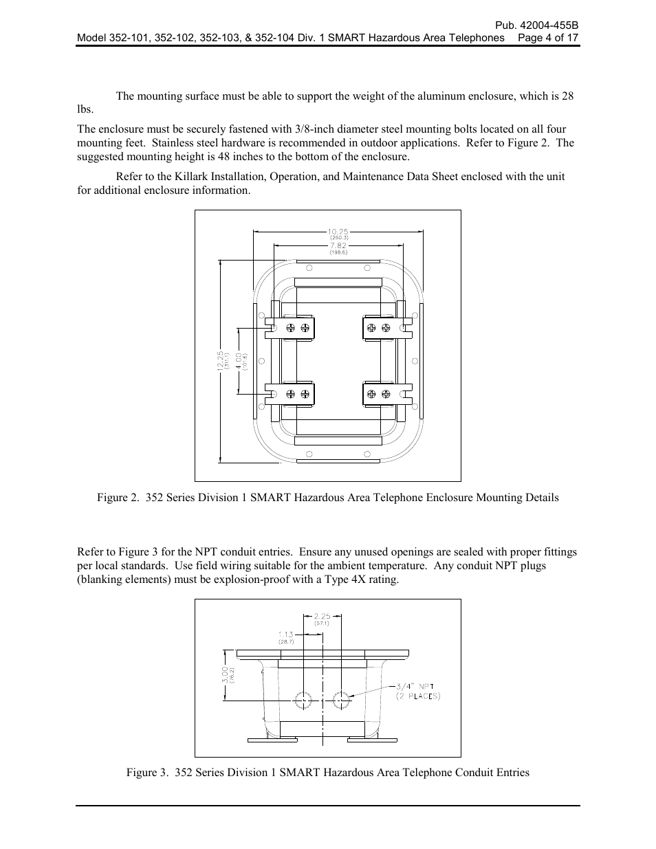 Mounting, Cable entries | GAI-Tronics 352-101 Division 1 SMART Telephones User Manual | Page 4 / 18