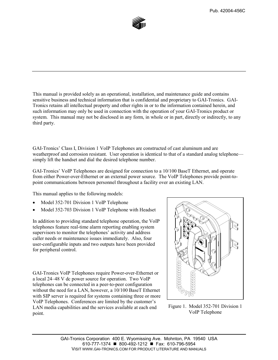 GAI-Tronics 352-701 UL Class 1 Division 1 VoIP Telephones User Manual | 21 pages