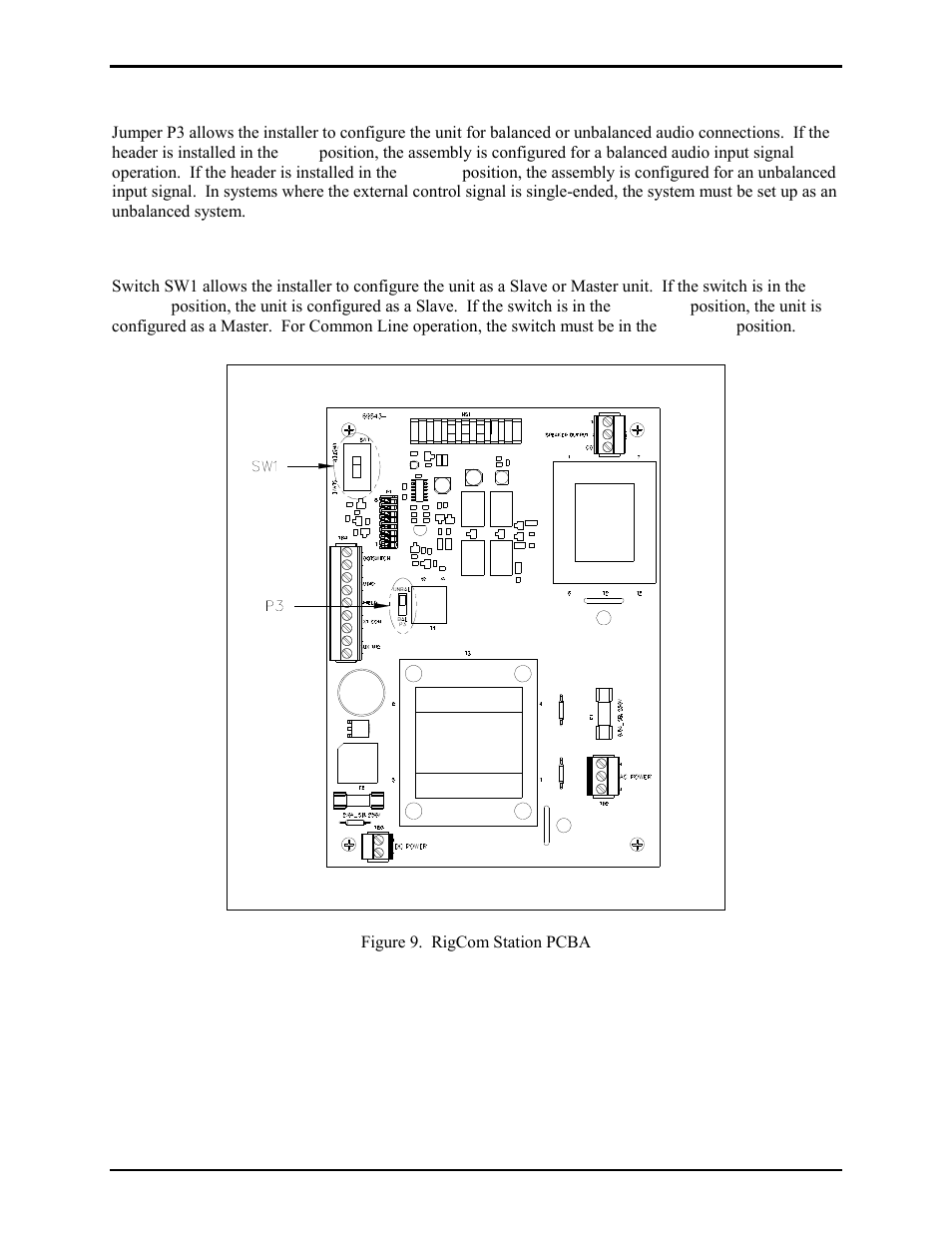 P3 - balanced / unbalanced jumper, Sw1 - master/slave switch | GAI-Tronics 400-003 IEC / ATEX Zone 1 RigCom Station User Manual | Page 11 / 17