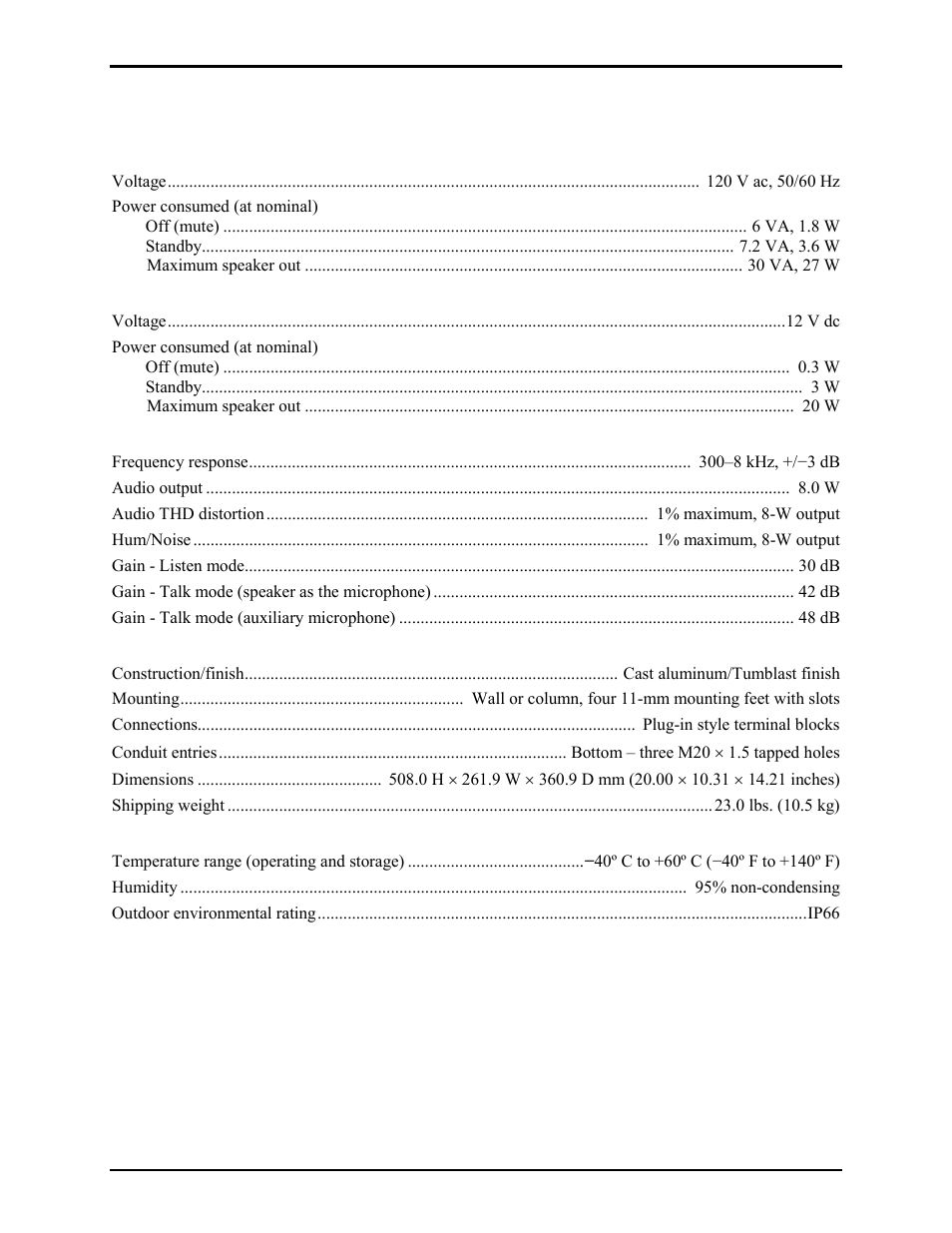 Specifications | GAI-Tronics 400-003 IEC / ATEX Zone 1 RigCom Station User Manual | Page 15 / 17