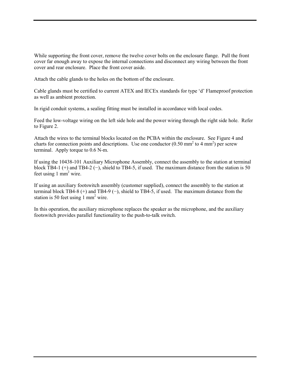 Wiring, Station wiring | GAI-Tronics 400-003 IEC / ATEX Zone 1 RigCom Station User Manual | Page 5 / 17