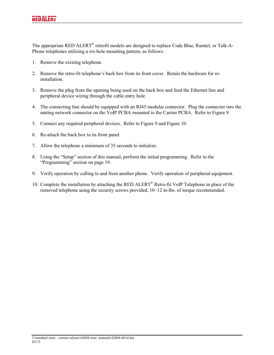 Removal and replacement installation (all models) | GAI-Tronics 397-700CB RED ALERT VoIP Retro-fit Telephones User Manual | Page 11 / 24
